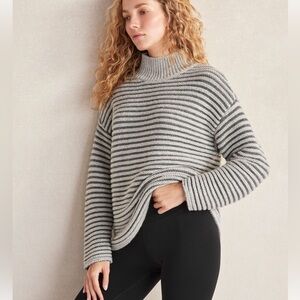 NEW Haven Well Within Striped Gray Eco Wool Women's Turtleneck Sweater Sz M